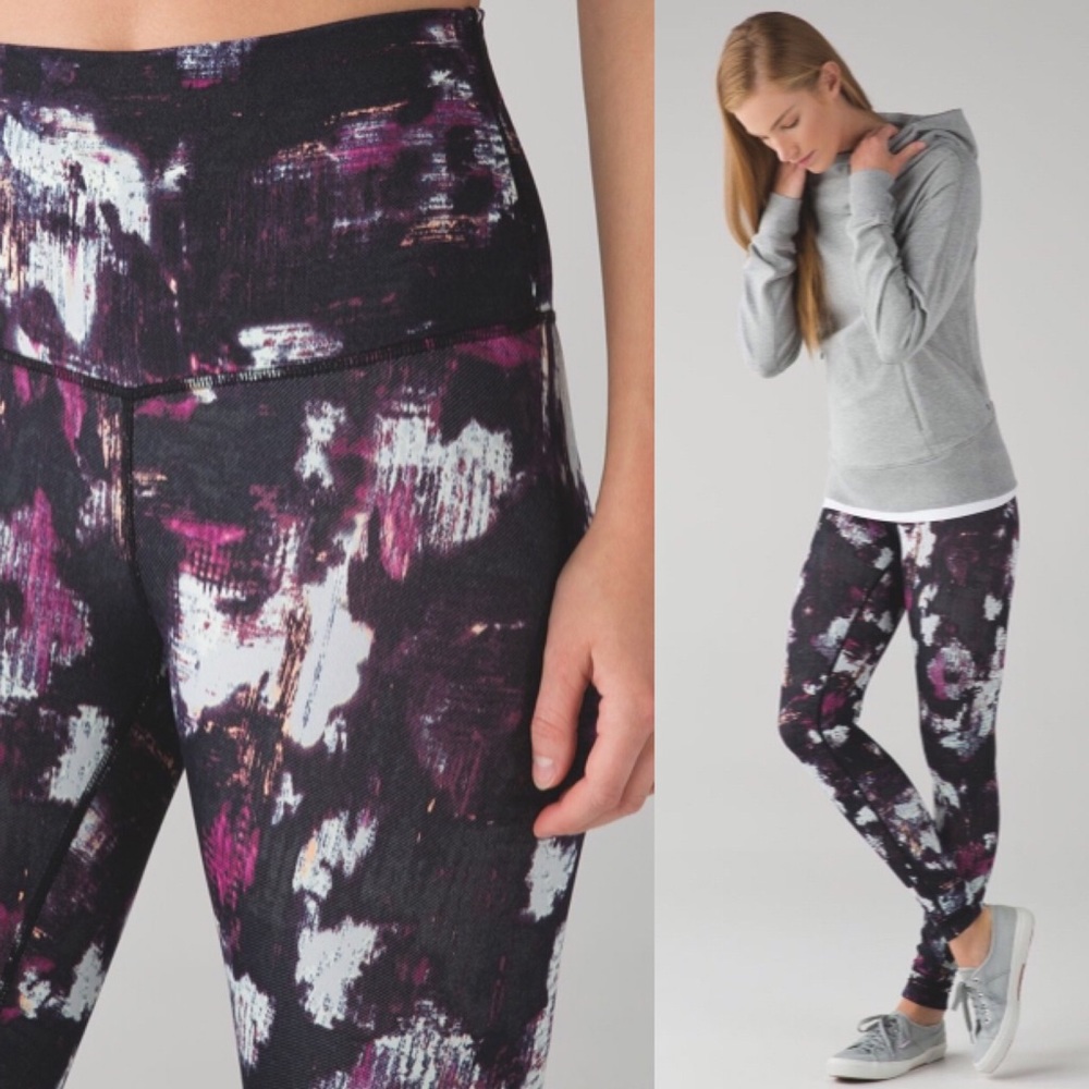 Lululemon Black Leggings Full Length Wunder Under Hi-rise Kara Blossom Sz 6 S